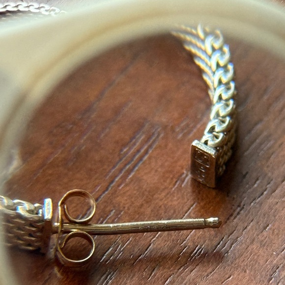 Vintage Sterling Silver & 14k Gold Mesh Hoop Earrings; Designer Signed; 0.9” - Picture 16 of 17